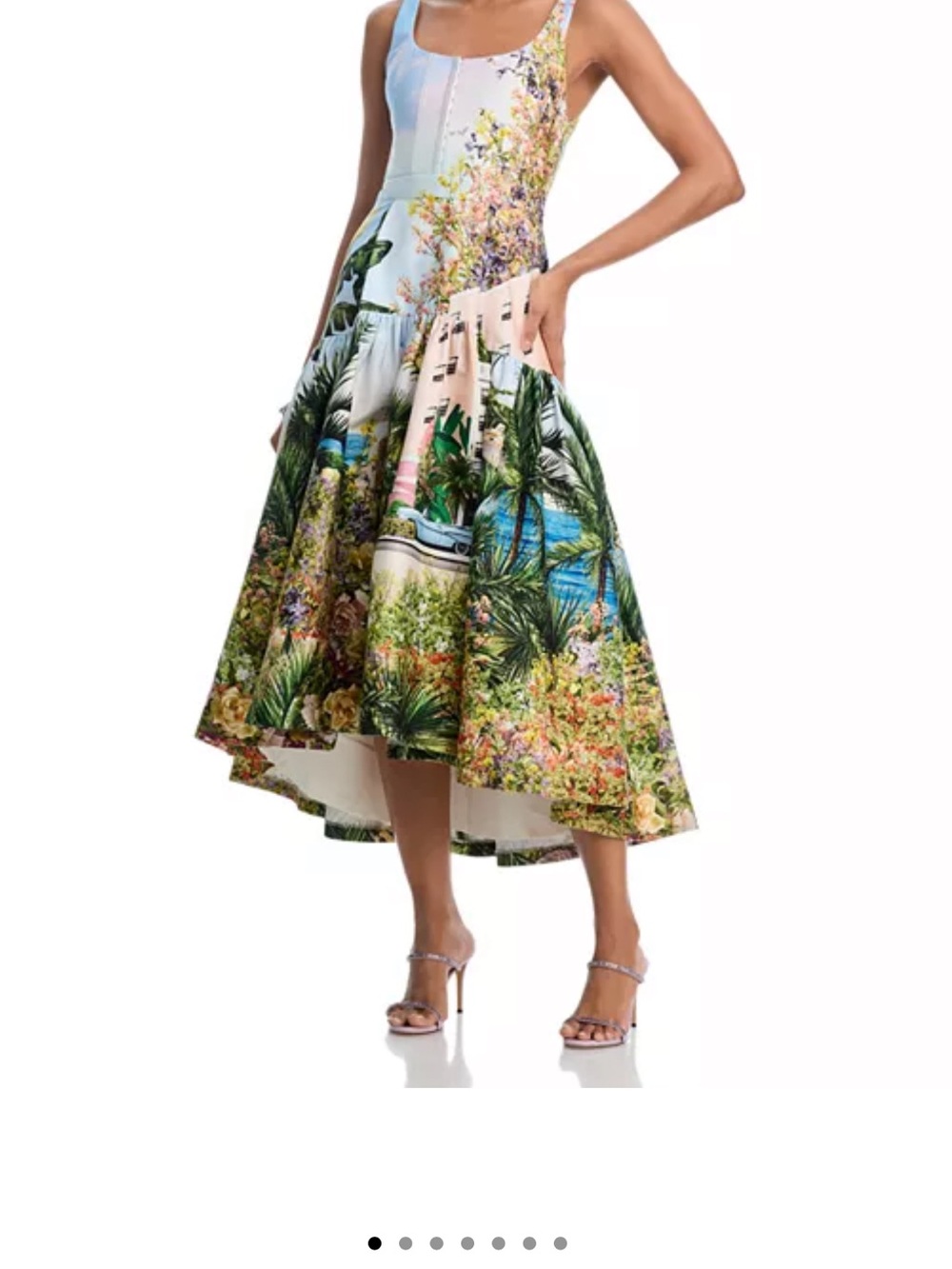 Alice + Olivia Tropical Garden High-Low Midi Skirt - Green, Blue, Pink, Cream - Picture 1 of 6